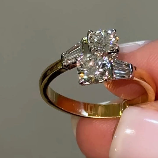 1.4Ctw Round and Trapezoidal Sapphire Exquisite Side Ring- JEWELBUYS