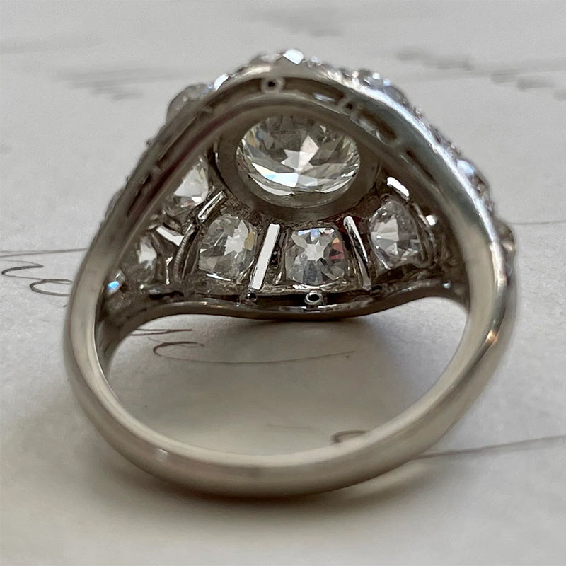 Art Deco Round Cut Diamond Openwork Engagement Ring - JEWELBUYS