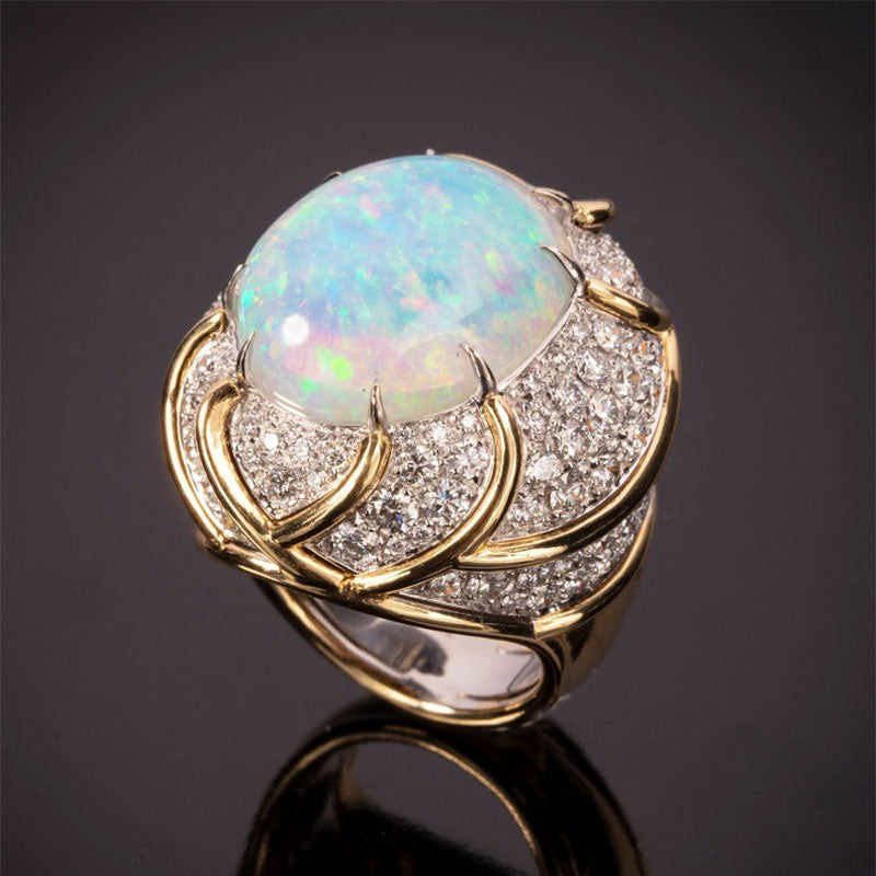 Gorgeous Opal Diamond Cabochon Ring - JEWELBUYS