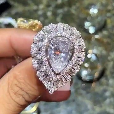 Luxury 6.0ctw Pear Cut Pave Set White Sapphire Engagement Ring-JEWELBUYS