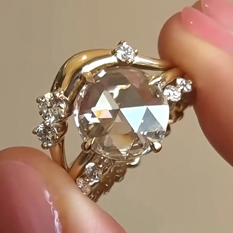 5ctw Rose Cut 3 pcs White Diamond Ring - JEWELBUYS