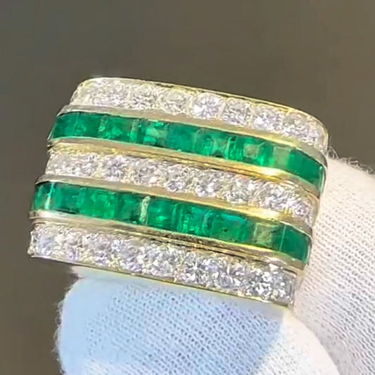 4ctw Baguette Cut Emerald Row Inlaid Sapphire Band-JEWELBUYS