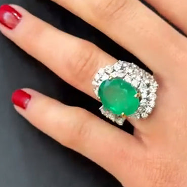4.2ctw Oval Cut Emerald and Sapphire Open Ring-JEWELBUYS