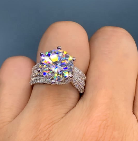 5ct Round Cut Triple Row Line Ring -JEWELBUYS