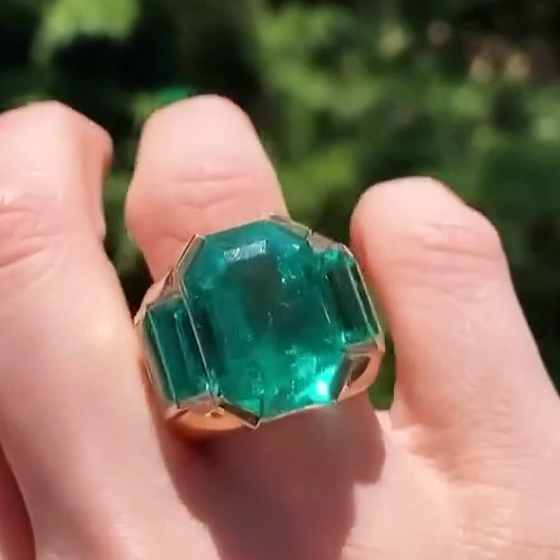 6.67ctw Emerald Cut Mystic Green Sapphire Ring-JEWELBUYS