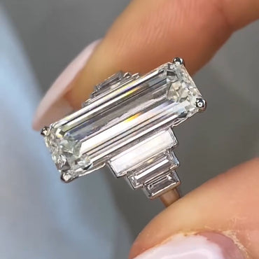 4.0Ctw rectangular-cut sapphire step-style engagement ring-JEWELBUYS
