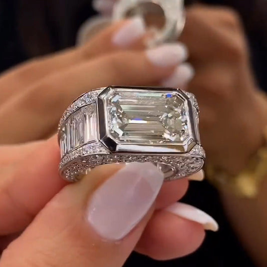 Sparkling Emerald Cut Pave Diamond Engagement Ring - JEWELBUYS