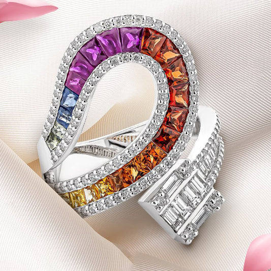 4.0Ctw Multicolor Sapphire Gradient Personalized Ring-JEWELBUYS
