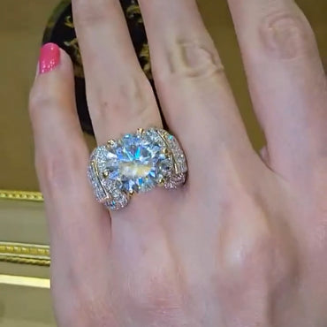 10.02Ctw Round Cut Vintage Look White Sapphire Engagement Ring-JEWELBUYS