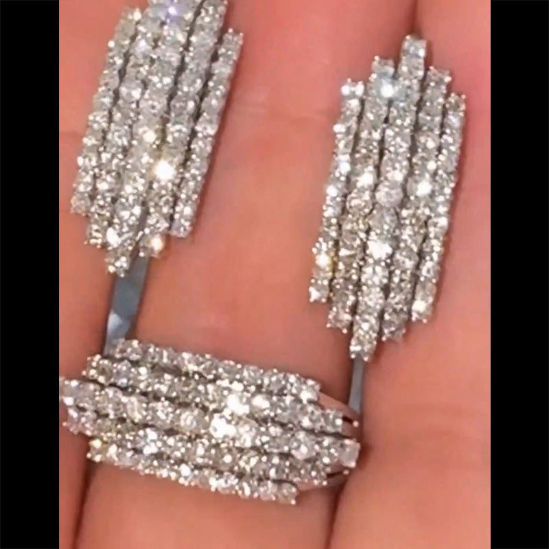 2.0ctw Five-Row Sapphire Pave-Set Earrings-JEWELBUYS