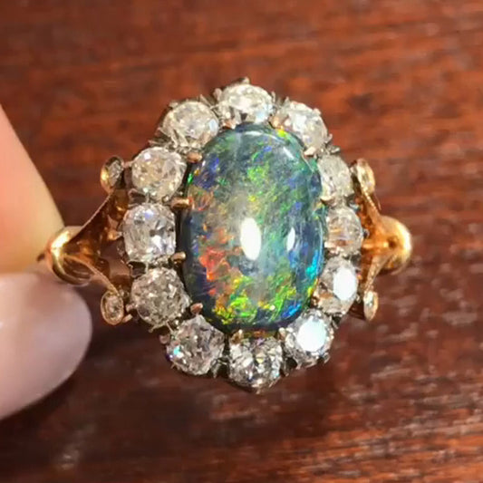 5.0ct Victorian Vintage Style Oval Cut Opal Set Sapphire Ring-JEWELBUYS