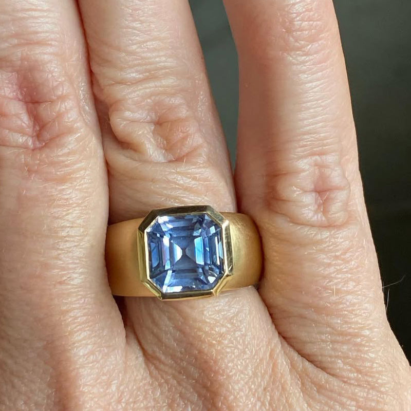3.78ct Asscher Cut Sky Blue Sapphire Gold Ring-JEWELBUYS