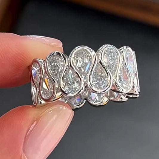 3.0ctw Classic Pear Cut White Sapphire Band - JEWELBUYS