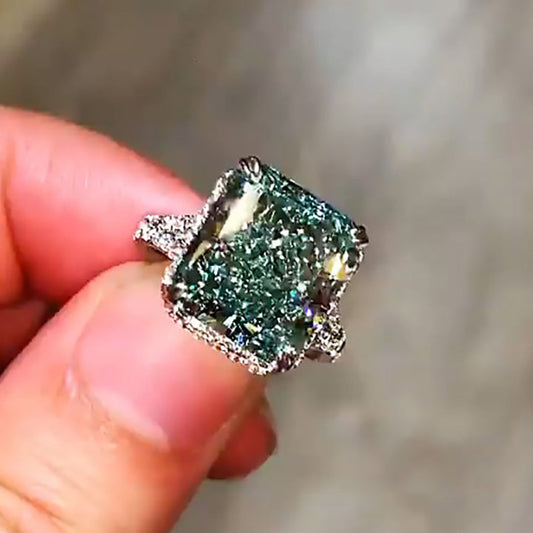 9ct Radiant Cut Fancy Green & White Sapphire Engagement Ring-JEWELBUYS