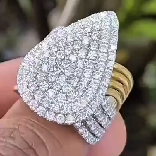 4.0Ctw Pear Shape Micropavé Setting Gold and Silver Two Tone Ring-JEWELBUYS