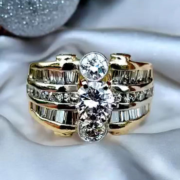 3.1Ctw Round and Baguette Cut Vintage Style White Sapphire Engagement Ring-JEWELBUYS