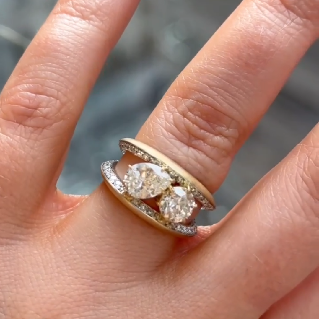 Perfect 4ct Round & Pear Cut White Sapphire Women's Engagement Ring in Gold-JEWELBUYS