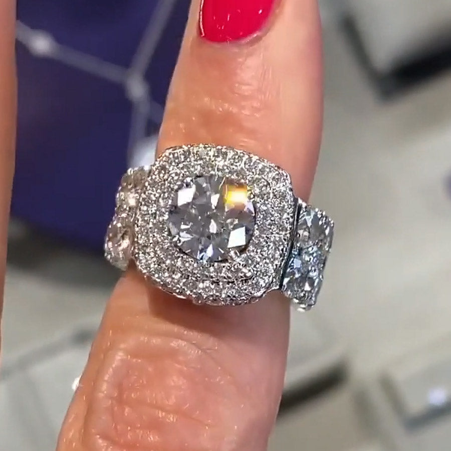 7.6ctw Round Cut Luxury Set Sapphire Engagement Ring-JEWELBUYS