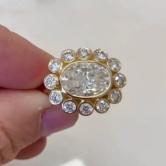 5.0ctw Oval Cut Sapphire Flower Ring-JEWELBUYS