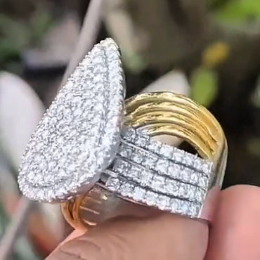 4.0Ctw Pear Shape Micropavé Setting Gold and Silver Two Tone Ring-JEWELBUYS