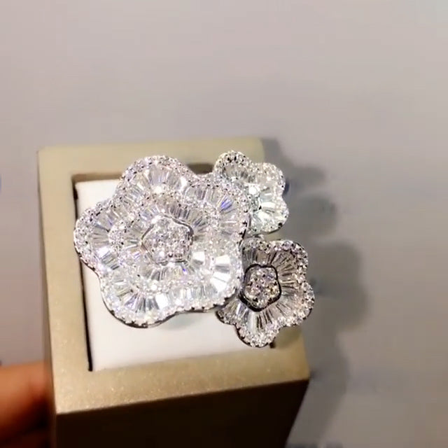 4.39ctw Baguette and Round Sapphire Flower Ring-JEWELBUYS