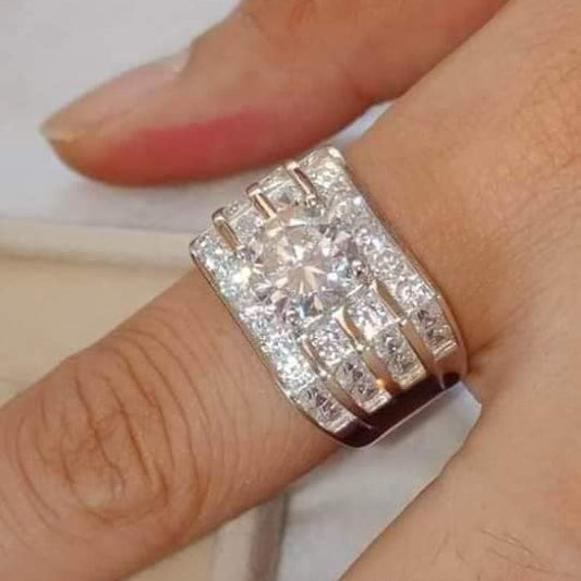 8.0Ctw Round White Sapphire Wide Ring-JEWELBUYS