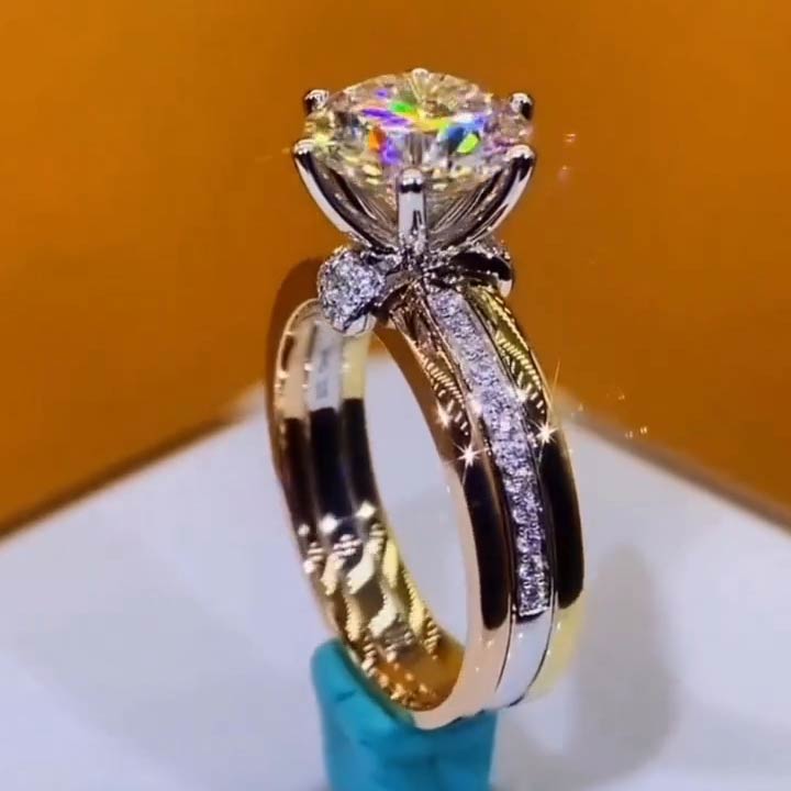 4.0ct Art Deco Gold and Silver Bicolour Round Cut Engagement Ring -JEWELBUYS