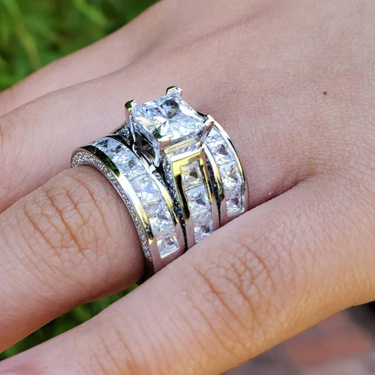 6.01ctw Princess Cut White Sapphire Stacked Engagement Ring-JEWELBUYS