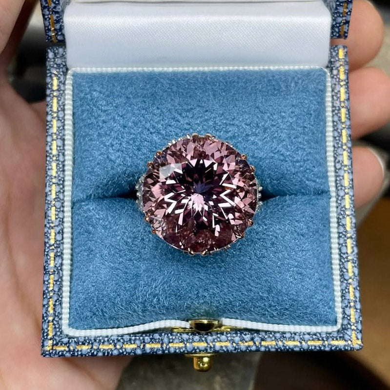 10.24Ctw Round Cut Pink Morganite Spectacular Ring-JEWELBUYS