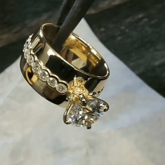 4ct Classic Round Cut White Sapphire Wide Engagement Ring in Gold-JEWELBUYS