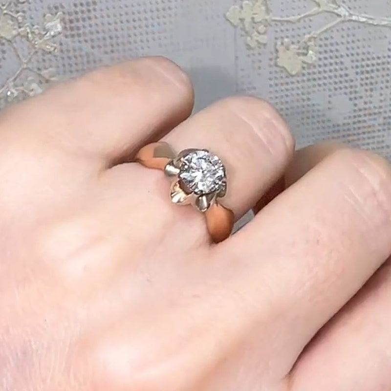 1.05ct Round Cut Solitaire White Sapphire Vintage Tulip Engagement Ring-JEWELBUYS