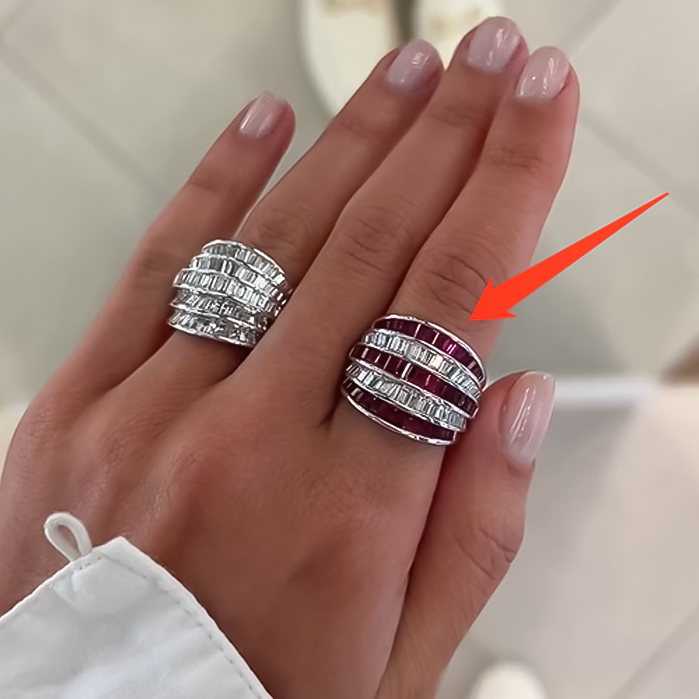 Stylish 5 ctw Baguette Cut Ruby & White Gemstone Ring -JEWELBUYS