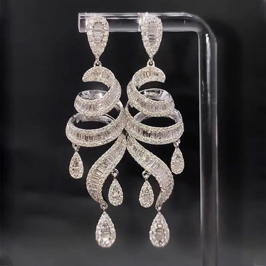 5.7ctw Baguette Cut White Sapphire Beryl Dangle Earrings-JEWELBUYS