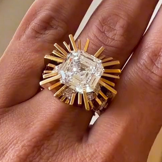 Feminine 4ct Asscher Cut White Sapphire Women's Engagement Ring in Gold-JEWELBUYS