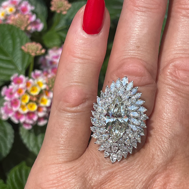 8 ctw Marquise Cut BALLERINA White Gemstone Cocktail Ring - JEWELBUYS