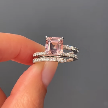 Modern Spiral 3ctw Asscher Cut Pink Gemstone Engagement Ring - JEWELBUYS