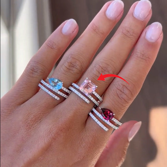 Modern Spiral 3ctw Asscher Cut Pink Gemstone Engagement Ring - JEWELBUYS