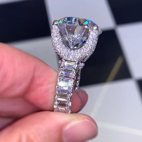 25ctw Round & Emerald Cut White Sapphire Deluxe Engagement Ring - JEWELBUYS
