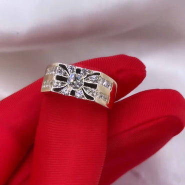 Stunning 1.55ct Round Cut Paved White Sapphire Ring Men's Engagement Gold Ring-JEWELBUYS