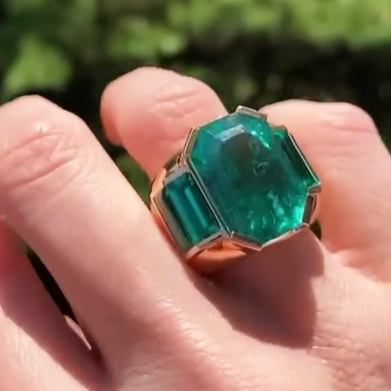 6.67ctw Emerald Cut Mystic Green Sapphire Ring-JEWELBUYS