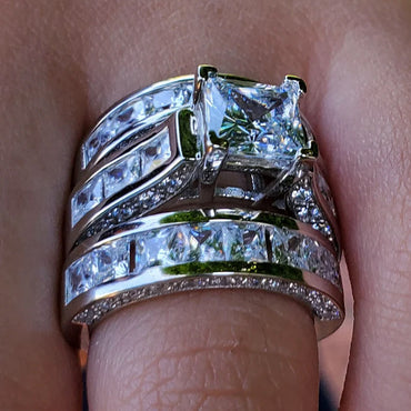 6.01ctw Princess Cut White Sapphire Stacked Engagement Ring-JEWELBUYS