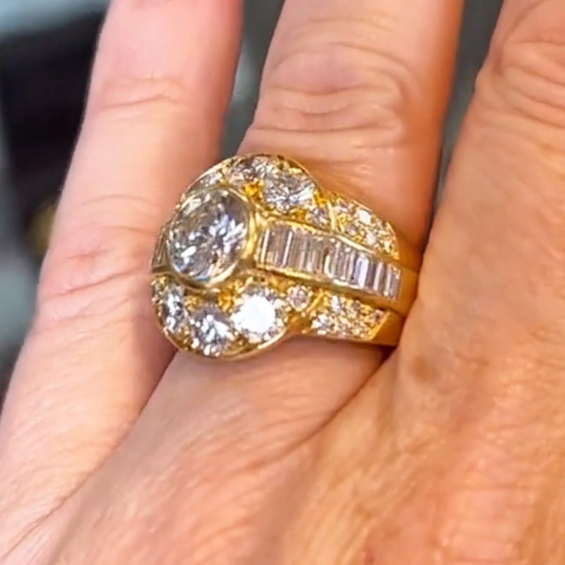 Classic 4ct Round Cut White Sapphire with Paved Stones in Round & Emerald Cut Cocktail Ring in Gold-JEWELBUYS