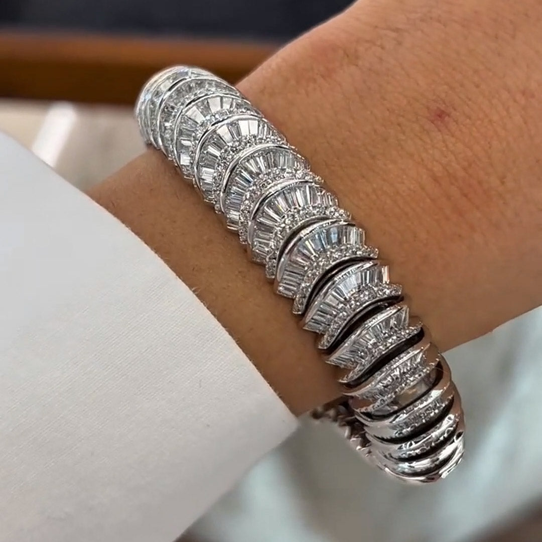 15ctw Baguette Cut Step Design White Sapphire Bracelet-JEWELBUYS