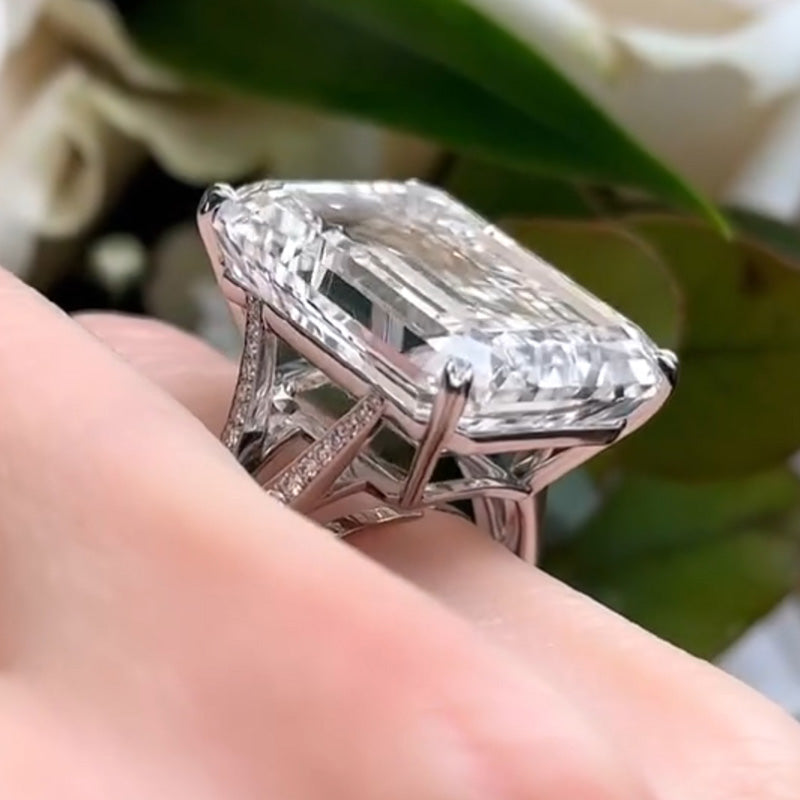 15.0ct Emerald Cut Split Bing White Sapphire Engagement Ring-JEWELBUYS