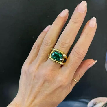 Stylish 5.8ct Oval Cut Emerald Split Shank Engagement Ring-JEWELBUYS