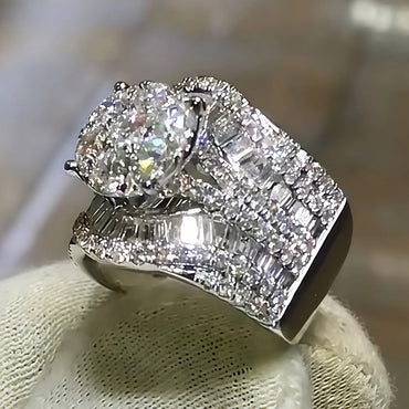 3.52Ctw Round and baguette sapphire engagement ring for women-JEWELBUYS