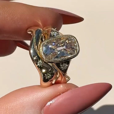 6.2ctw Elongated Cushion Cut Vintage Style White Sapphire Engagement Ring Set-JEWELBUYS