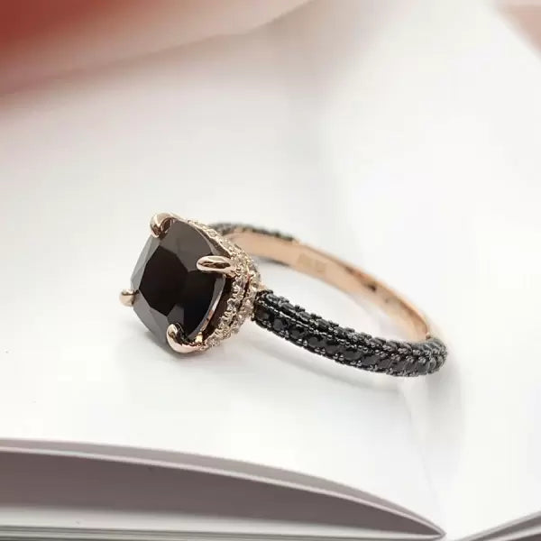 Personalized 3ct Cushion Cut Black Sapphire Engagement Ring-JEWELBUYS