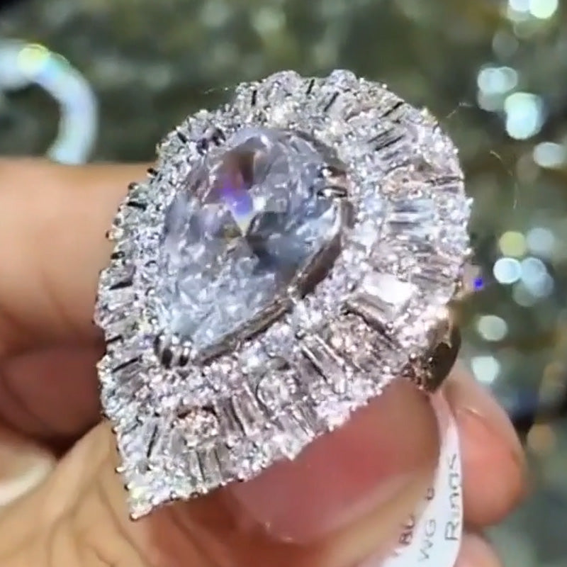 Luxury 6.0ctw Pear Cut Pave Set White Sapphire Engagement Ring-JEWELBUYS
