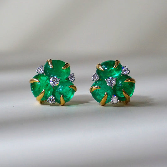 3.0Ctw Cabochon-shaped tendril cluster gemstone ear clips-JEWELBUYS